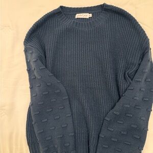 Petal & Pup Textured Blue Crewneck Sweater